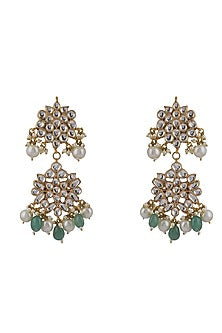 Gold Plated Jadtar & Sea Green Beaded Long Necklace Set