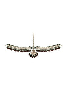 Gold Plated Sea Green & Maroon Jadtar Mathapatti