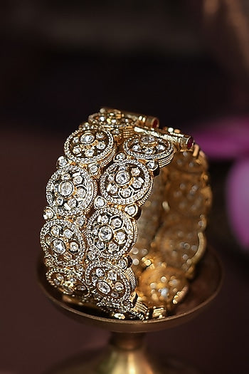 Matte Gold Plated White Austrian Stone Adjustable Bangle