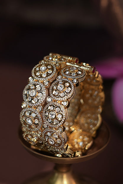 Matte Gold Plated White Austrian Stone Adjustable Bangle