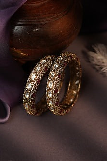 Matte Gold Plated Pink & White Moissanite Stone Adjustable Bangle