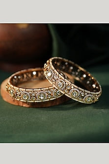 Matte Gold Plated White Jadtar Stone Adjustable Bangle