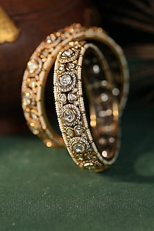 Matte Gold Plated White Jadtar Stone Adjustable Bangle