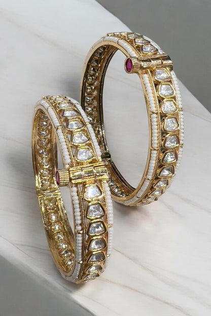 Matte Gold Plated Moissanite Stone Adjustable Bangles (Set of 2)