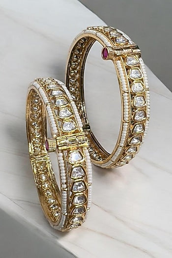 Matte Gold Plated Moissanite Stone Adjustable Bangles (Set of 2)