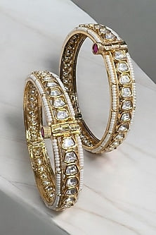 Matte Gold Plated Moissanite Stone Adjustable Bangles (Set of 2)