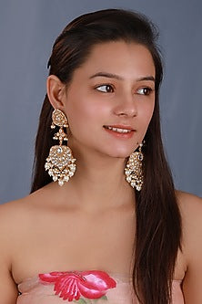 Matte Gold Plated Pearl Long Earrings