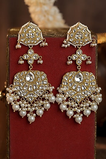 Matte Gold Plated Pearl Long Earrings