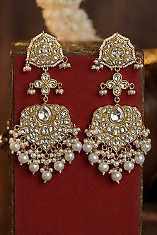 Matte Gold Plated Pearl Long Earrings