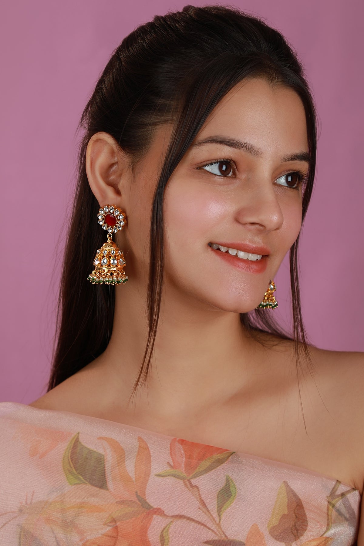 Matte Gold Plated Multi-Colored Jadtar Stone Choker Necklace Set
