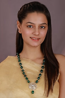 Matte Gold Plated Emerald Green Beaded Adjustable Long Mala