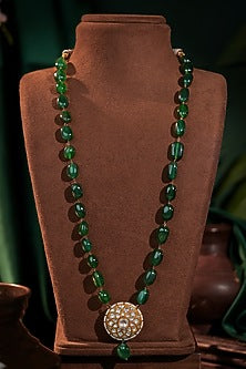 Matte Gold Plated Emerald Green Beaded Adjustable Long Mala
