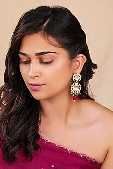 Two-Tone Finish Moissanite Polki & Ruby Beaded Necklace Set