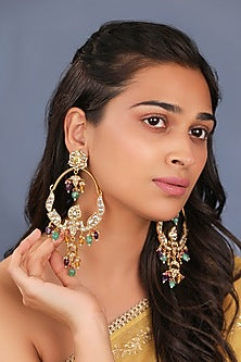 Gold Plated Multi-Colored Beaded Chandbali Earrings