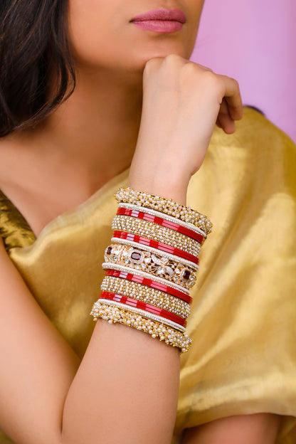 Matte Gold Plated Pearl Bangles (Set Of 21)