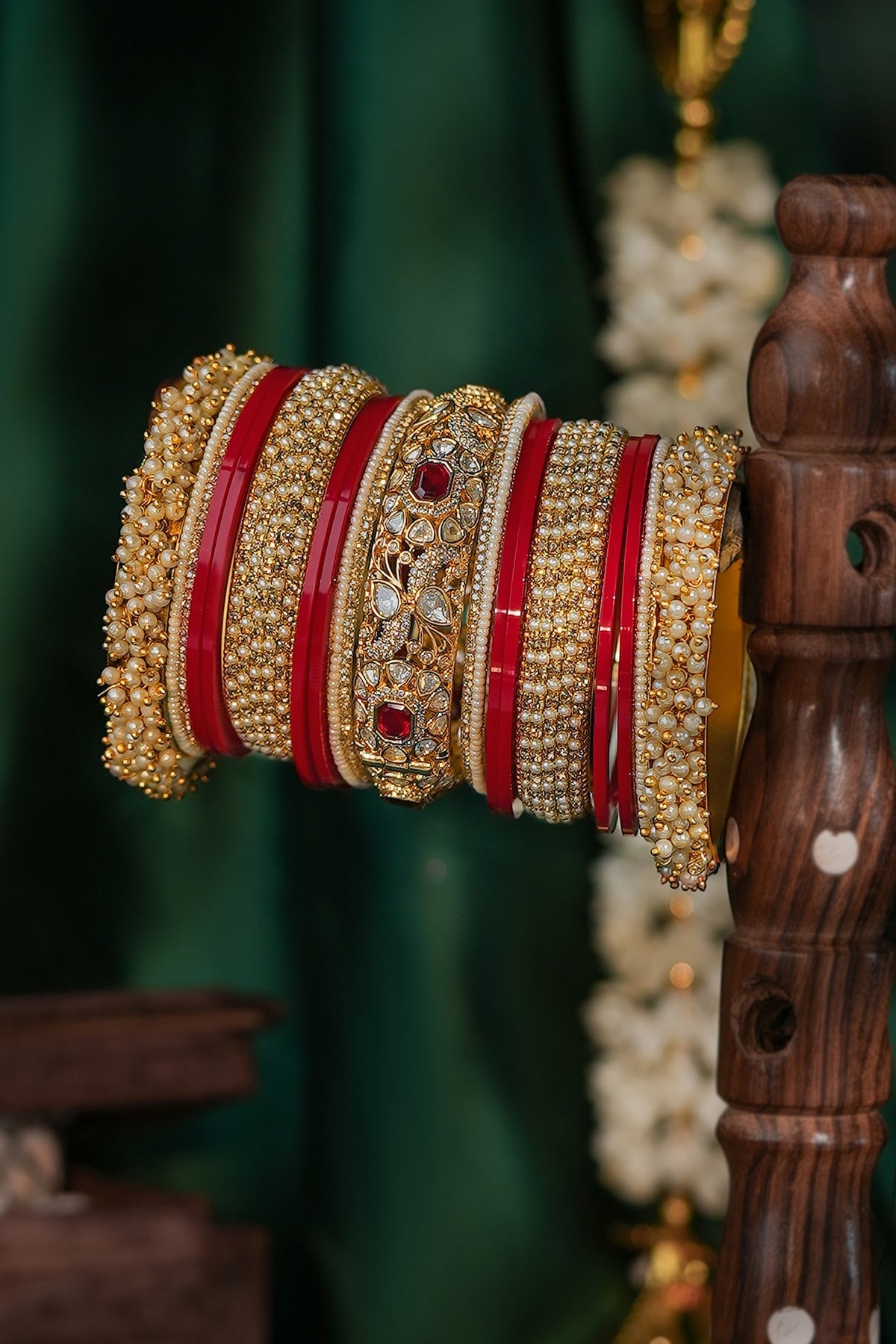 Matte Gold Plated Pearl Bangles (Set Of 21)