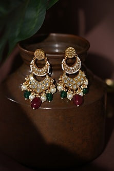 Gold Plated Pearl & Emerald Green Beaded Necklace Set