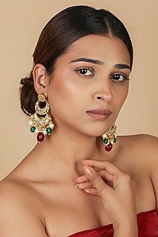 Gold Plated Pearl & Emerald Green Beaded Necklace Set