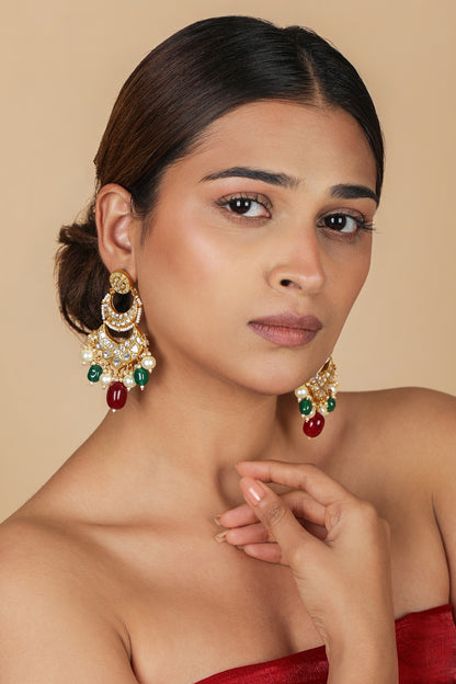 Gold Plated Pearl & Emerald Green Beaded Necklace Set