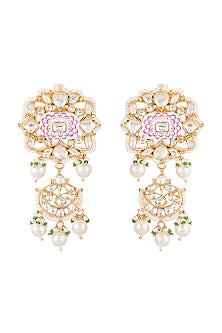 Gold Plated Faux Pearl Meenakari Earrings
