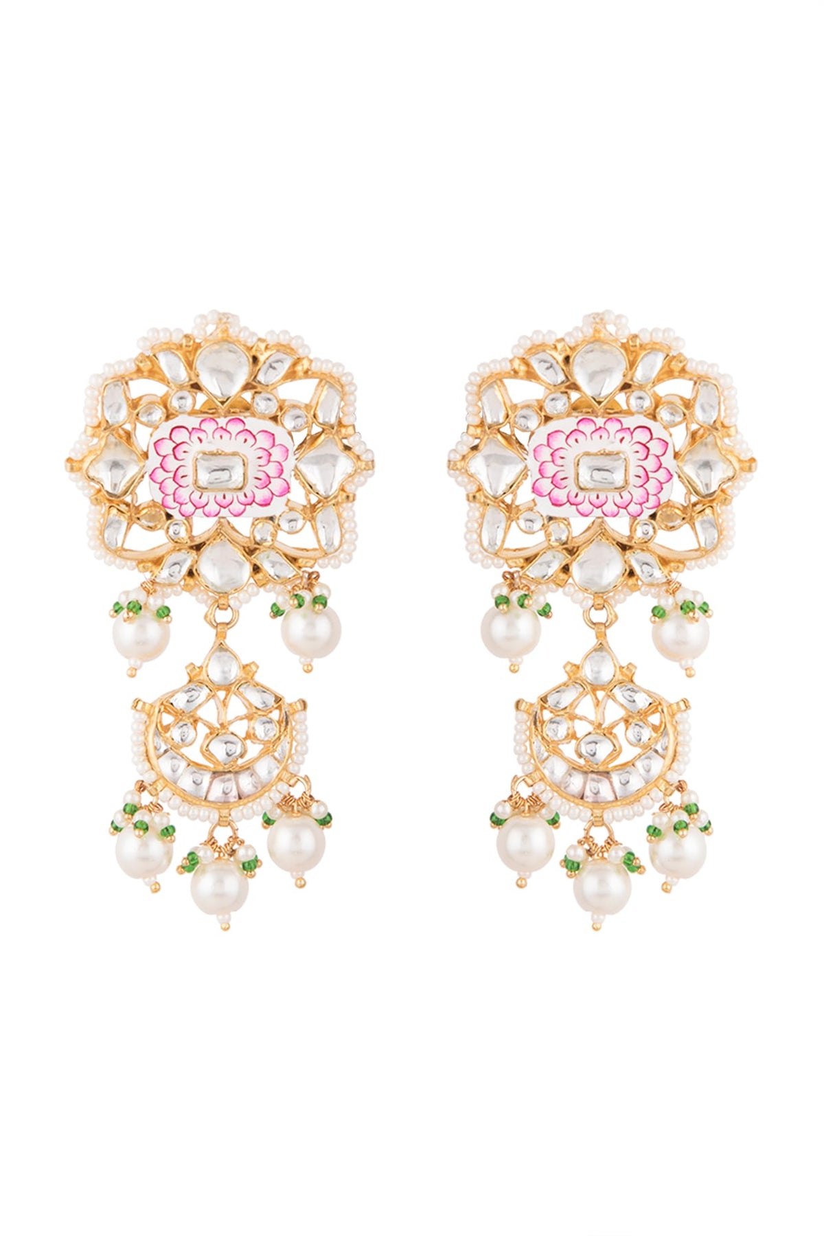 Gold Plated Faux Pearl Meenakari Earrings