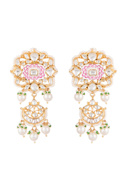Gold Plated Faux Pearl Meenakari Earrings