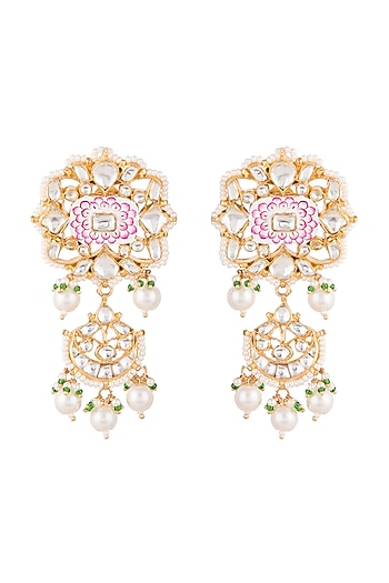 Gold Plated Faux Pearl Meenakari Earrings
