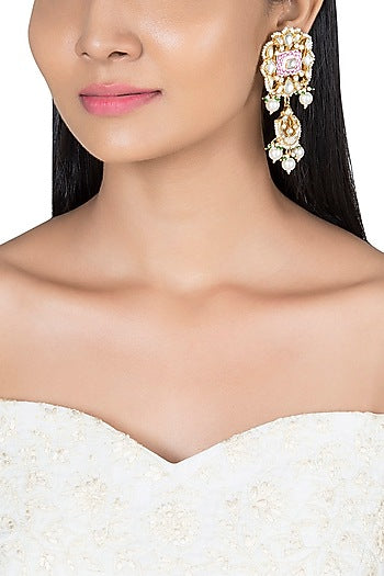 Gold Plated Faux Pearl Meenakari Earrings