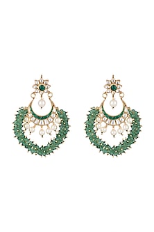 Gold Plated Stone & Bead Chandbali Earrings
