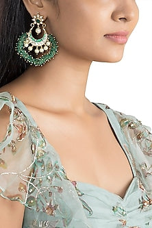 Gold Plated Stone & Bead Chandbali Earrings