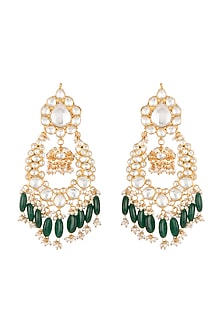 Gold Plated Green Bead Drop & Small Jhumki Earrings