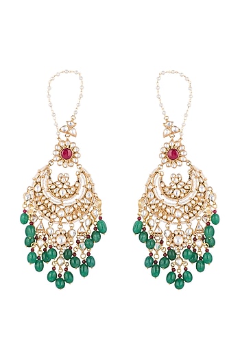 Gold Plated Faux Pearl, Stone & Bead Chandbali Earrings