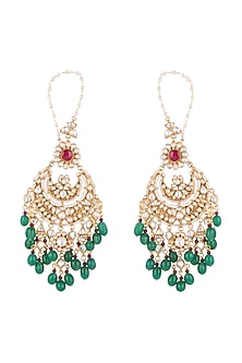 Gold Plated Faux Pearl, Stone & Bead Chandbali Earrings