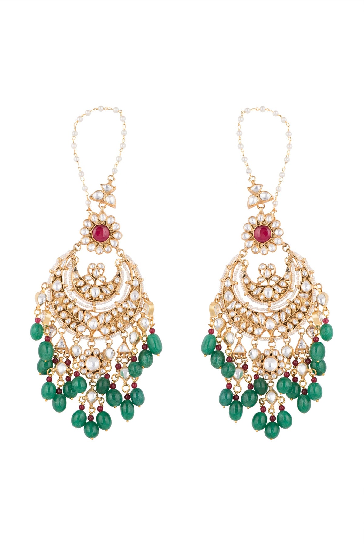 Gold Plated Faux Pearl, Stone & Bead Chandbali Earrings