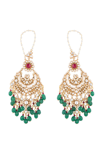Gold Plated Faux Pearl, Stone & Bead Chandbali Earrings