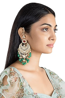 Gold Plated Faux Pearl, Stone & Bead Chandbali Earrings