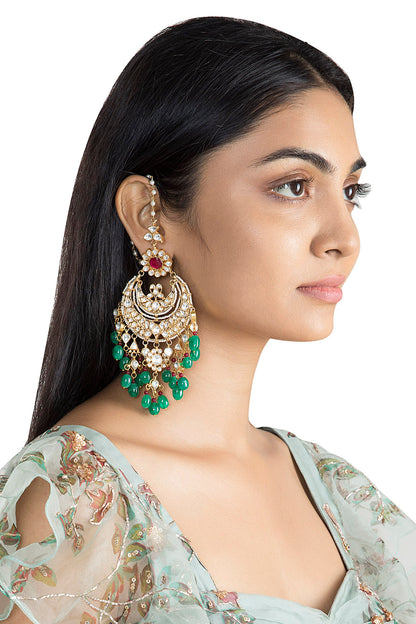 Gold Plated Faux Pearl, Stone & Bead Chandbali Earrings