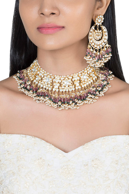 Gold Plated Faux Pearl, Bead & Stone Necklace Set