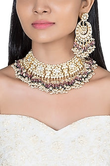Gold Plated Faux Pearl, Bead & Stone Necklace Set
