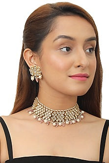 Gold Plated Kundan Polki Choker Necklace Set