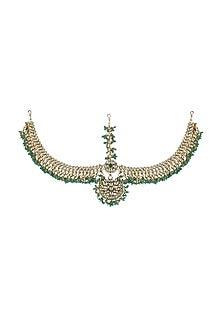 Gold Plated Green Beaded Matha Patti