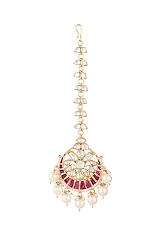 Gold Plated Faux Pearl & Stone Maang Tikka