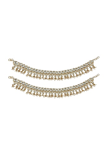 Gold Plated Pearl & Jadtar Stone Anklets