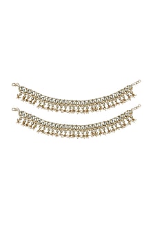 Gold Plated Pearl & Jadtar Stone Anklets