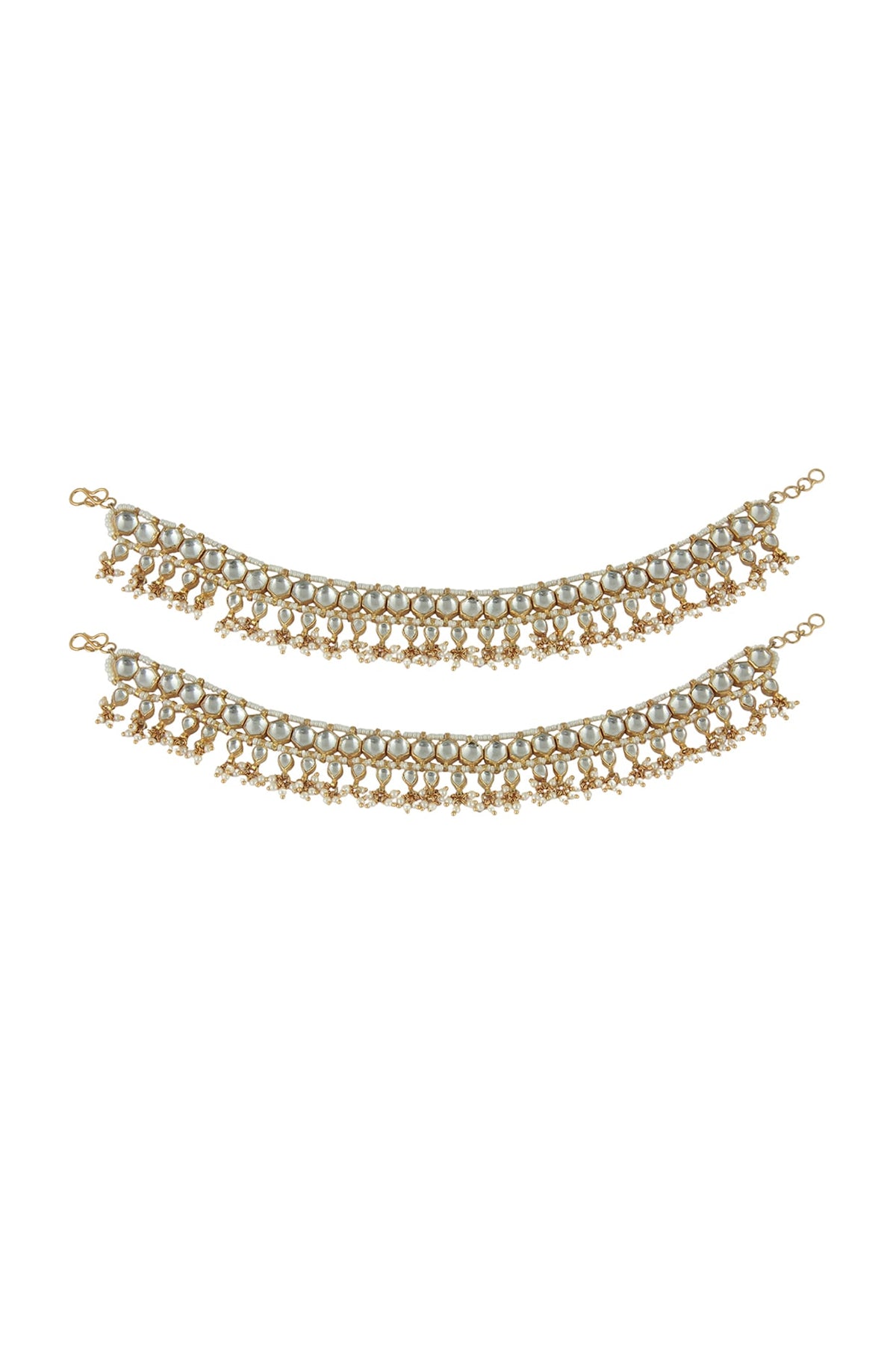 Gold Plated Pearl & Jadtar Stone Anklets