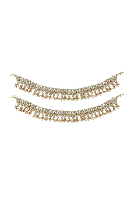 Gold Plated Pearl & Jadtar Stone Anklets