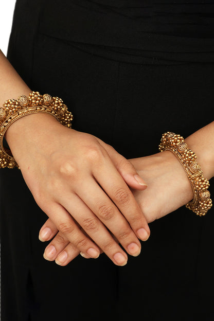 Gold Plated Pearl Kada Bracelets (Set of 2)