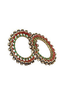 Gold Plated Pearl & Glass Beads Kada Bracelets (Set of 2)