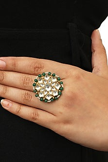 Gold Plated Glass Bead Floral Ring