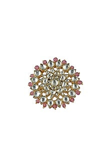 Gold Plated Jadtar Stone & Beaded Ring